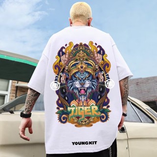 Hong Kong Style Vintage Lion King Printed Short-Sleeved T-Shirt Men Women Street Wear High Personality Large Size Loose