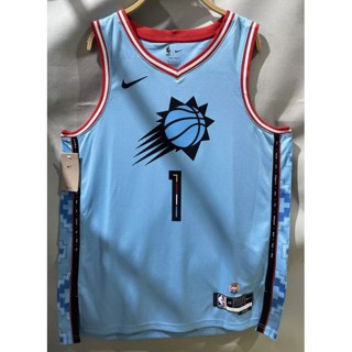 hot pressed 2023 nba Phoenix Suns No.1 Booker blue basketball jersey