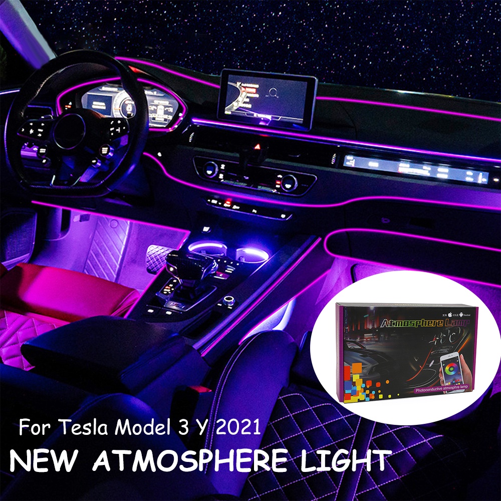 Interior Car Neon Lights Center Console Dashboard Light Ambient Lighting App Control Led Strip Lights For Tesla Model 3