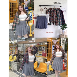 Set 3 ชิ้น So Cute สุดน่ารัก (เชิ้ต+สายเดี่ยว+กระโปรงเทนนิส) สาวอวบ Plussize