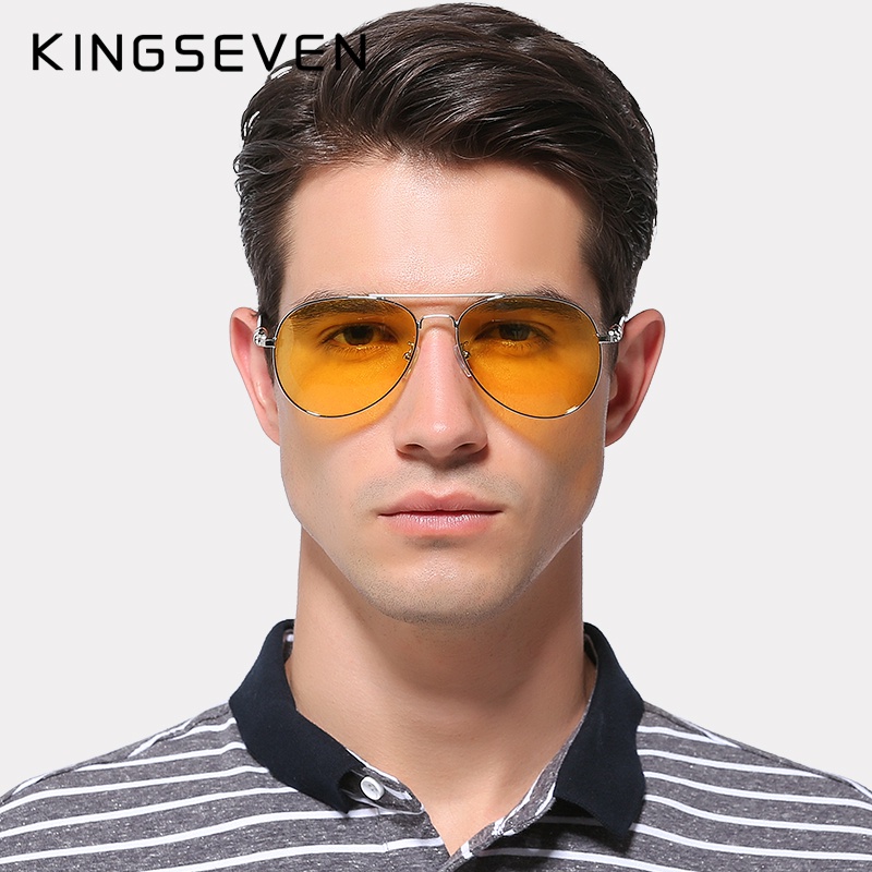 KINGSEVEN 2022 เลนส์โพลาไรซ์สำหรับขับรถตอนกลางคืนของผู้ชายออกแบบแบรนด์เลนส์เหลืองเลนส์กล้องมองกลางคืนขับรถตอนกลางคืนแว่นตาลดแสงจ้า