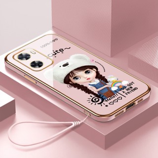 เคส OPPO A57 2022 4G A77S 4G A77 2022 5G A17 A17K A16 A15 A15S A3S A5 A12E A5S A7 A12 A9 2020 A5 2020 เคสโทรศัพท์ซิลิโคนชุบไฟฟ้า 6D ลายสาวน่ารัก