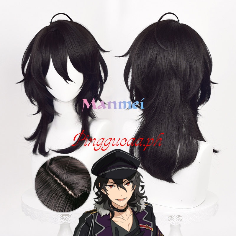 เกม Ensemble Stars Sakuma Rei คอสเพลย์วิกผม ES UNDEAD Saku Rei วิกผมสีดํา 50 ซม.ยาวทนความร้อนผมจําลองหนังศีรษะผม
