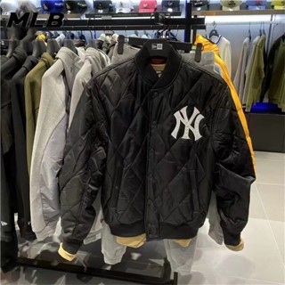 เสื้อแจ็กเก็ต ผ้าฝ้าย ปักลายโลโก้ MLB NY ของแท้ แฟชั่นฤดูหนาว สําหรับคู่รัก