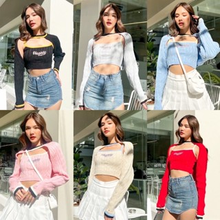 สาวๆสายแฟมามุงกันทางนี้เร็ววว (370฿ฟรีส่ง) กับเซ็ตผ้าไหมพรม เสื้อครอปสายเดี่ยว มาคู่กับเสื้อคลุมแขน ดีไซน์เก๋ wynn