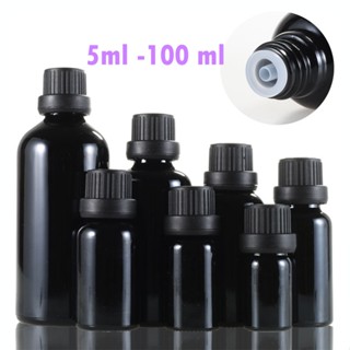 พร้อมส่ง5/10/15/20/30/50/100mlขวดแก้วอโรม่าเปล่าสีดำจุกแบบตะ…