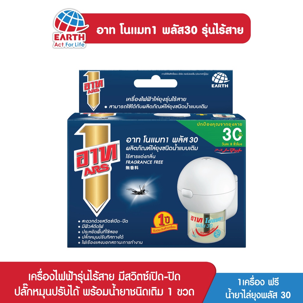 อาท โนแมท พลัส30 เครื่องไฟฟ้าไล่ยุง รุ่นไร้สาย พร้อมน้ำยา ไร้สารแต่งกลิ่น ARS NOMAT PLUS 30 CORDLESS SET FRAGRANCE FREE