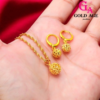 Ga พร้อมส่ง เครื่องประดับ สร้อยคอ ต่างหู จี้ลูกบอลกลวง 24K กรุงเทพมหานคร มินิมอล แฟชั่นสําหรับผู้หญิง