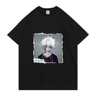 เสื้อยืดผ้าฝ้ายพรีเมี่ยม เสื้อยืดแขนสั้น ผ้าฝ้าย พิมพ์ลายการ์ตูนอนิเมะ Hunter X Hunter Killua Zoldyck สไตล์ฮาราจูกุ ทรงห