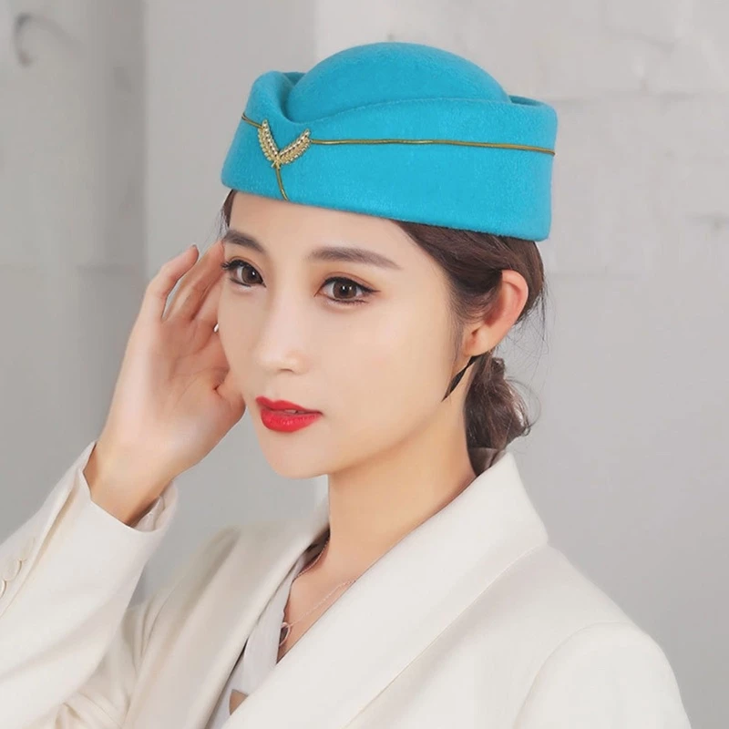 Wayle Stewardess Air Hostess Beret หมวกผู้หญิงหมวกเครื่องแต่งกายคอสเพลย์อย่างเป็นทางการชุดหมวกอุปกรณ์เสริม thumbnail 8