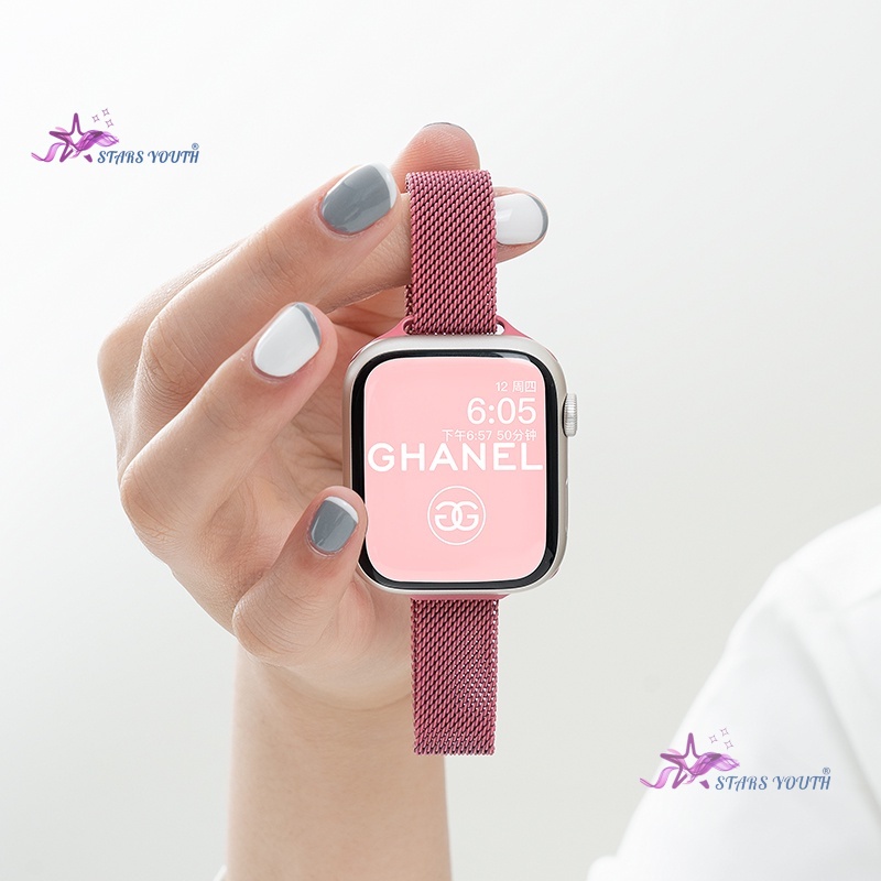 สายนาฬิกาข้อมือ สเตนเลส แม่เหล็ก ขนาดเล็ก สําหรับ Apple Watch Series ultra 8 7 SE 6 5 4 3 2 1 (ขนาดหน้าปัด 49 มม. 45 มม. 41 มม. 44 มม. 40 มม. 42 มม. 38 มม.)