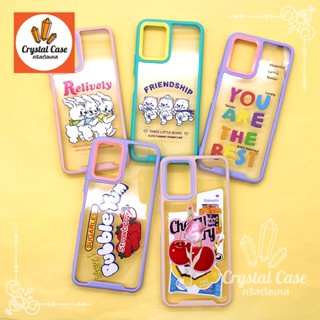 เคสขอบสีหลังใสกันเลนส์กล้องสีสดใส Samsung A23 A53 A73 S22 พิมพ์ลายการ์ตูนน่ารัก