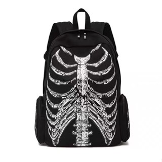 ◘ ▦CV - American Minority Dark Gothic Rock Skeleton Skeleton Totem Design หมวกสีดำและสีขาวกระเป๋าเป้ผู้ชายและผู้หญิง