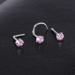 1 ชิ้นคริสตัลสีสันสดใสสแตนเลสจมูกเจาะรอบหัวใจ Star CZ Studs Nostril เครื่องประดับ