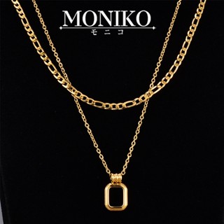 MONIKO สร้อยคอ โซ่ไทเทเนียม จี้สี่เหลี่ยม สีดํา สําหรับผู้หญิง ไม่ดำ ไม่ลอก
