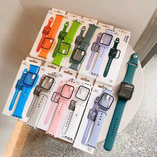 2 IN 1 สายและเคส สําหรับ iWatch Series 7 6 SE 5 4 3 2 1 ซิลิโคน สมาร์ทวอทช์ ขนาด 41 มม. 45 มม. 44 มม. 42 มม. 40 มม. 38 มม.