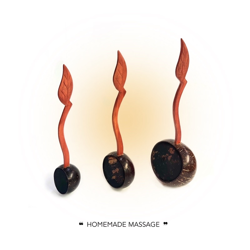 กระบวยกะลา กะลาตักน้ำ ด้ามแดง/ด้ามน้ำตาล