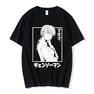 เสื้อยืดAnime Chainsaw Man Makima T Shirt Mens Manga Graphic T-shirt Hip Hop Vintage  Unisex เสื้อยืดสีขาวผู้หญิง_07