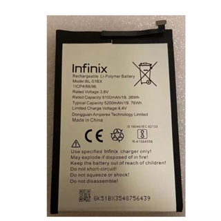 100% ยี่ห้อใหม่คุณภาพสูง5100MAh/5200MAh BL-51BX แบตเตอรี่สำหรับ Infinix BL-51BX โทรศัพท์มือถือ