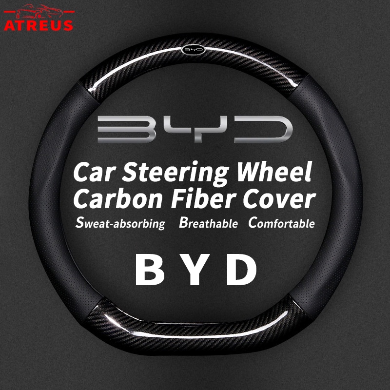BYD Atto 3 Dolphin ปลอกหุ้มพวงมาลัยคาร์บอนไฟเบอร์ สําหรับ Atto3 dolphin พร้อมโลโก้ อุปกรณ์ตกแต่งรถยน