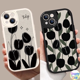 เคสโทรศัพท์ Oval Big Eye Soft สำหรับ VIVO Y16 Y22 Y22S Y55 Y75 Y33S Y21S Y21A Y21 Y33T Y21T Y53S Y51 Y51A Y31 Y15S Y15A Y30 Y50 Y30i Y20 Y20i Y12S Y12A Y20s G Motif Black Tulip Leaf