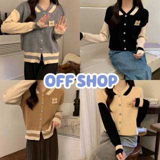 OFF SHOP พร้อมส่ง (OFF-M0519) เสื้อไหมพรมแขนยาว กันหนาวใส่สบาย ดีเทลแถมเข็มกัดหมีน้ารักมาก