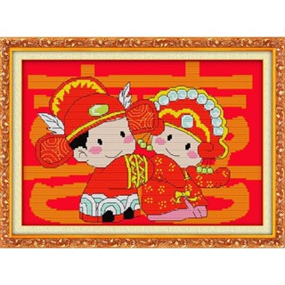 ชุดปักครอสติช ลายคู่บ่าวสาวจีน (ผ้าสีแดง) ขนาด 45*35 ซม.