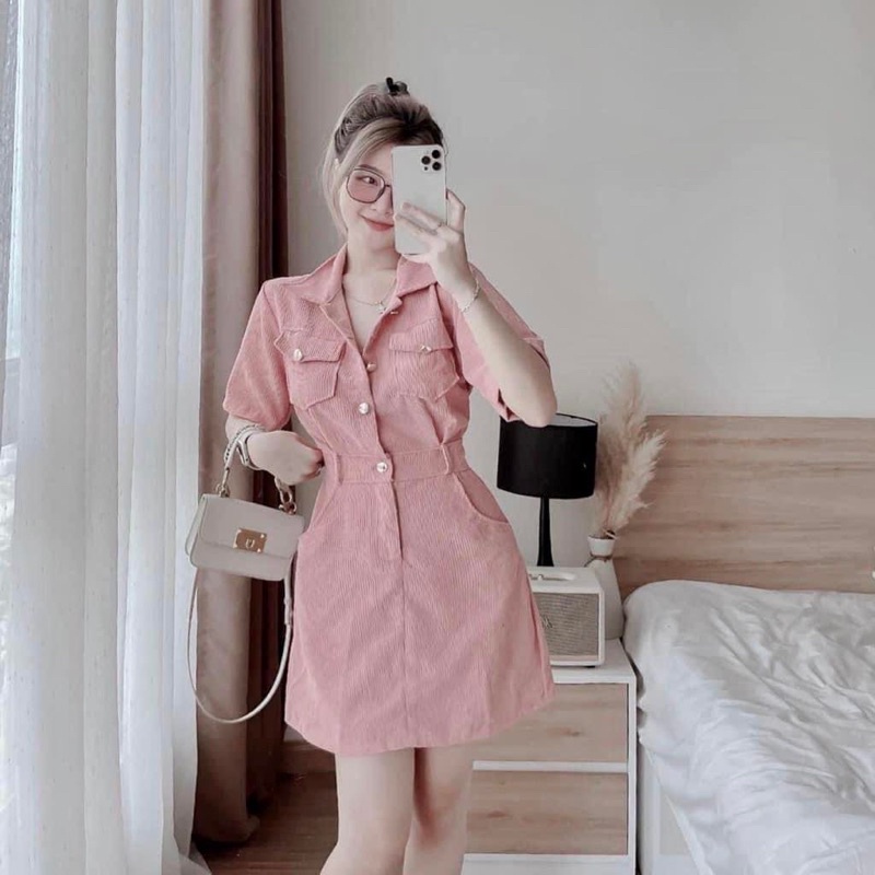 พร้อมส่ง เดรสกระโปรง ผ้าลูกฟูก น่ารัก so cute