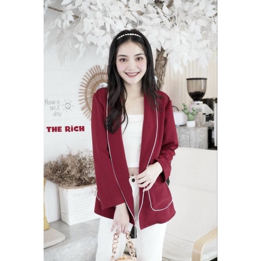 เสื้อสูทผู้หญิง brazer สูทแฟชั่นเกาหลี แต่งกุ้นมีกระเป๋า สูททำงาน สูทฮานาโกะ