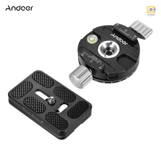 Andoer PAN-03 อะแดปเตอร์ขาตั้งกล้องพาโนรามา อะลูมิเนียมอัลลอย พร้อมแผ่น QR สกรู 1/4 นิ้ว และ 3/8 นิ้ว