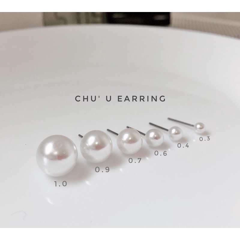 ต่างหูมุก มีด้วยกันขนาด 7 ขนาด เริ่มต้นตั้งแต่ 0.2-1.0 cm สวย คุณภาพดี ก้านเหล็ก แถมจุกซิลิโคน