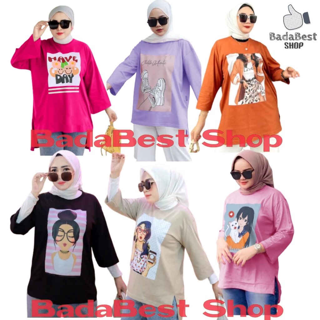 [4 ชิ้น แพ็ค Rp. 100K] เสื้อยืดผู้หญิงขนาดใหญ่ 7/8 Sleeve Size L XL XXL