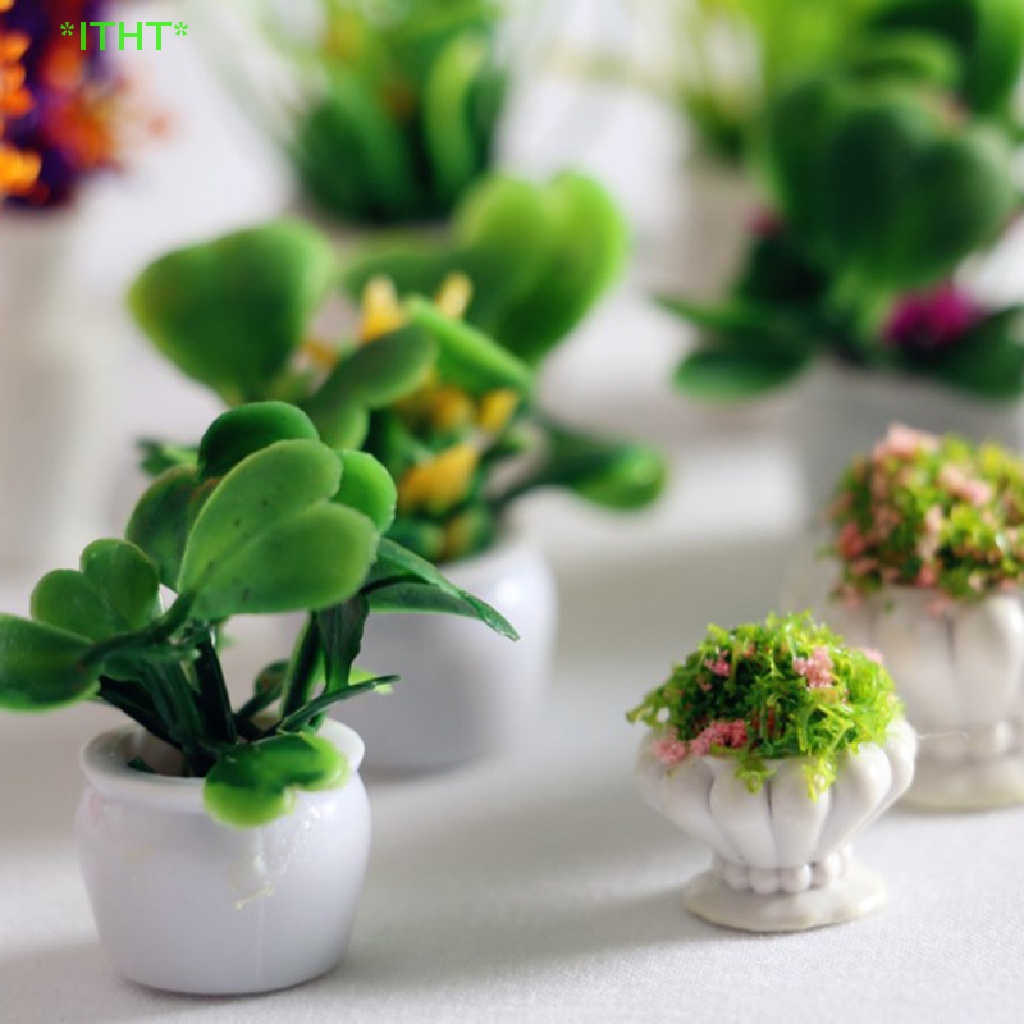 ITHT> 12 สไตล์ 1:12 Dollhouse Plant Pot เป็นมิตรกับสิ่งแวดล้อมเรซิ่นตกแต่งบ้านอุปกรณ์เสริมใหม่