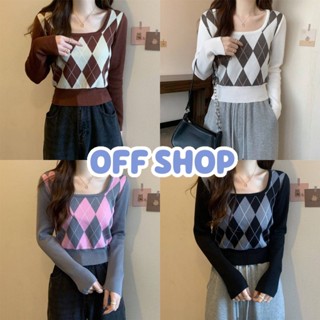 OFF SHOP พร้อมส่ง (OFF-89063) เสื้อไหใพรมแขนยาว ลายตารางหมากรุก สีน่ารักกำลังดี