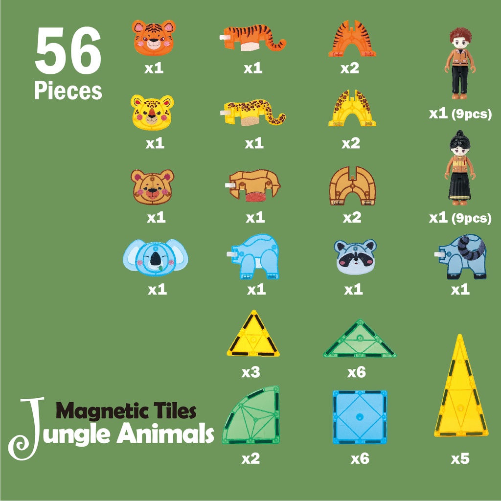 Magnetic Tiles Jungle Animals 56 Pieces แผ่นตัวต่อแม่เหล็กชุดสัตว์ป่า 56 ชิ้น