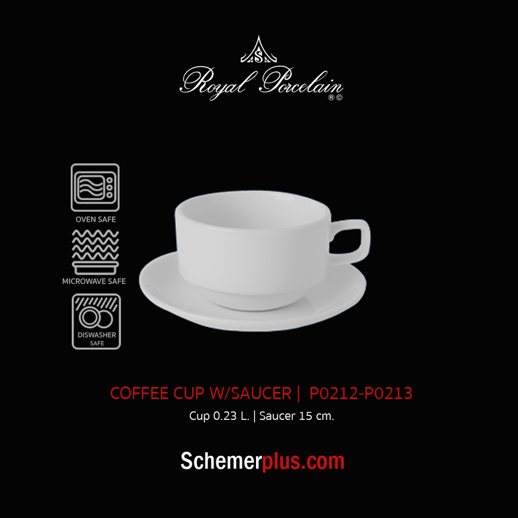 แก้วกาแฟเซรามิกสีขาว P0231 (Coffee cup) ขนาด 0.20 L. เนื้อพอร์ซเลนเกรดพรีเมี่ยม
