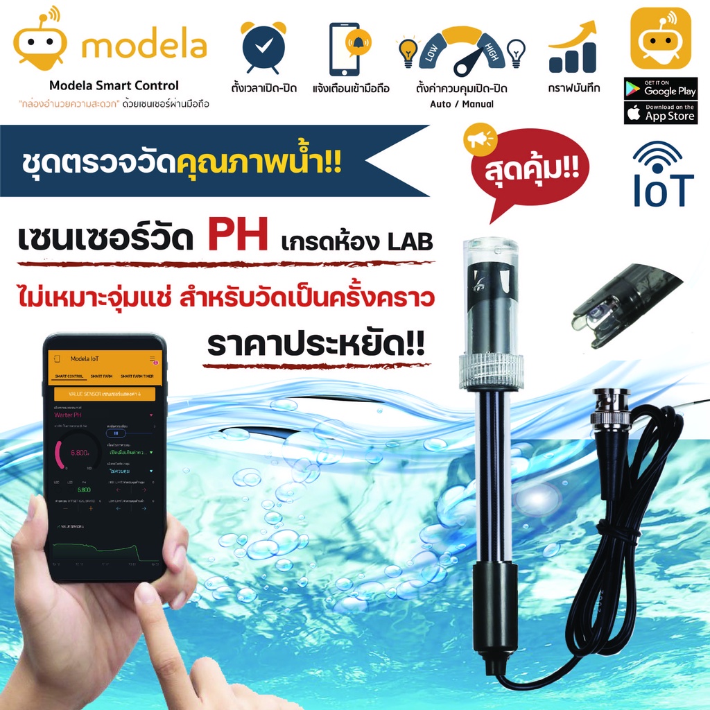 ชุดตรวจวัดคุณภาพน้ำ IOT ตั้งค่าควบคุมได้ผ่านมือถือ