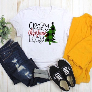 เสื้อยืดคริสต์มาส Crazy Christmas    Short Sleeve Tee   Female Tops  T-shirt Women xmas