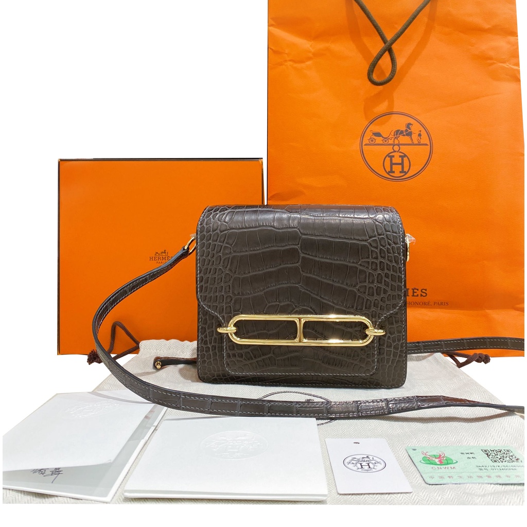 ✥✾Hermes Hermes roulis กระเป๋าสุภาพสตรี สีน้ำตาลเข้ม กระเป๋าสะพาย Messenger bag แท้ กระเป๋าใบเล็ก