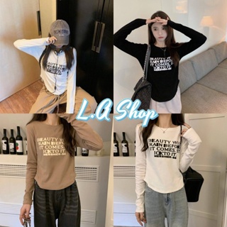 L.A Shop พร้อมส่ง เสื้อไหมพรมแขนยาว คอกลมใส่สบาย สกีนข้างหน้าเก๋ๆ "M2905"