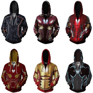 เสื้อแจ็กเก็ตกันหนาวลําลอง มีฮู้ด แต่งซิป ลาย Iron Man Tony Stark สําหรับผู้ชาย