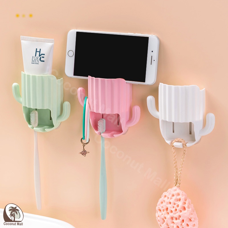 ที่วางแปรงสีฟัน ใช้สำหรับแขวนแปรงสีฟัน กระบองเพชร พลาสติกABS มาพร้อมกับตะขอของตัวเอง ติดผนัง ไม่ต้องเจาะ