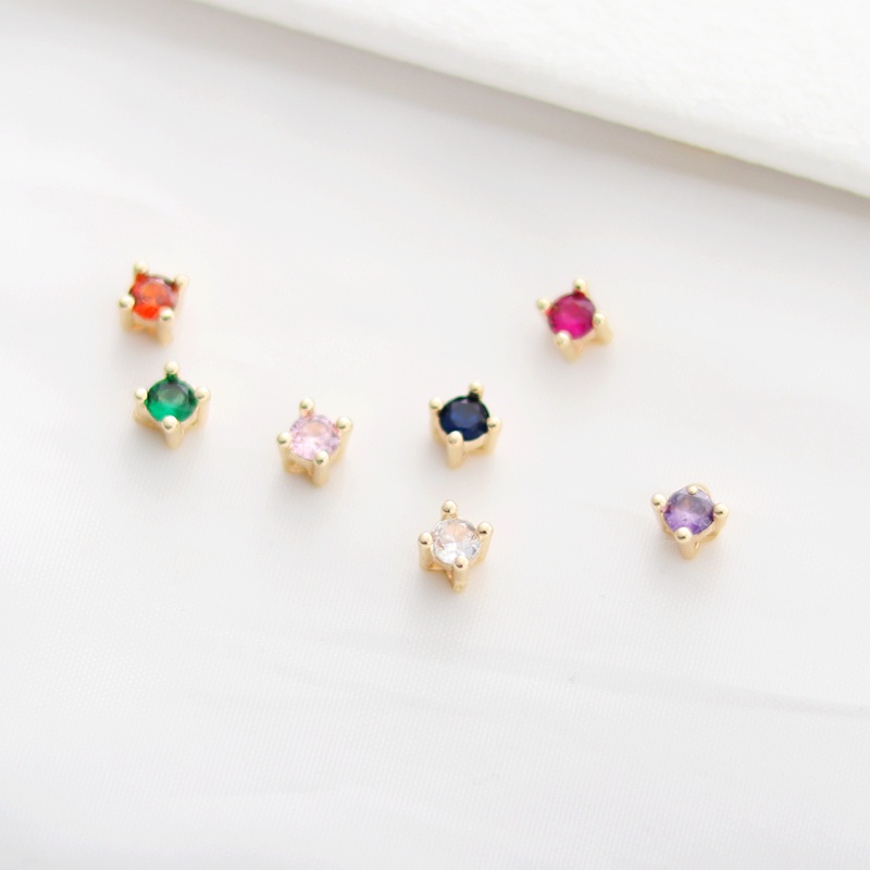 Spacer ลูกปัดทําด้วยมือ diy 14k ทองแดง Clad สีทองระบุฝังเพทายที่มีสีสัน Claw เพชรแนวนอนหลุม 4 * 4 มม.