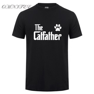 🌟พร้อมส่ง🌟เสื้อผู้ชายเท่ Omnitee แฟชั่นใหม่ Catfather เสื้อยืดผู้ชาย O-คอผ้าฝ้ายแขนสั้นรักแมวเสื้อยืดผู้ชายเสื้อยืด OT-9