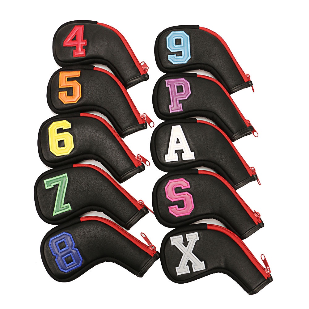 ปลอกหุ้มหัวไม้กอล์ฟ Cover Iron set ลายหนังดำซิปแดง (CVI021) 1 ชุด มี 10 ชิ้น 4/5/6/7/8/9/P/A/S/X - รูปที่ 6