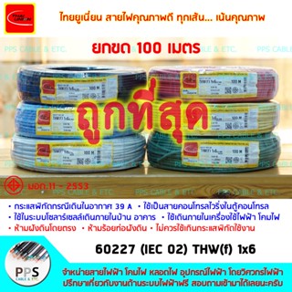 สายไฟ สายคอนโทรล TU (THAI UNION) THW(f) VSF เบอร์ 1x6 Sq.mm. (1 x 6 ตร.มม.) จำหน่ายยกขด 100 เมตร