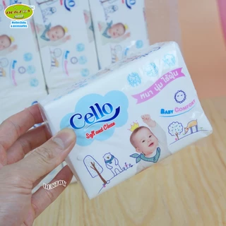 Cello เซลโล ทิชชู่ กระดาษเช็ดหน้า หนานุ่มไร้ฝุ่น ทิชชู่หนา4ชั้น 1ห่อ 344 แผ่น 10ห่อ/แพ็ค