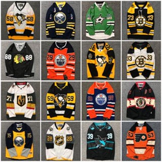 เสื้อกีฬาฮอกกี้แขนยาว ทรงหลวม ขนาดใหญ่ ลาย Nhl hockey Jersey แนวสตรีท สไตล์ฮิปฮอป