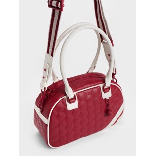 [แท้/พร้อมส่ง/สีแดง] Striped Textured Bowling Bag - Red