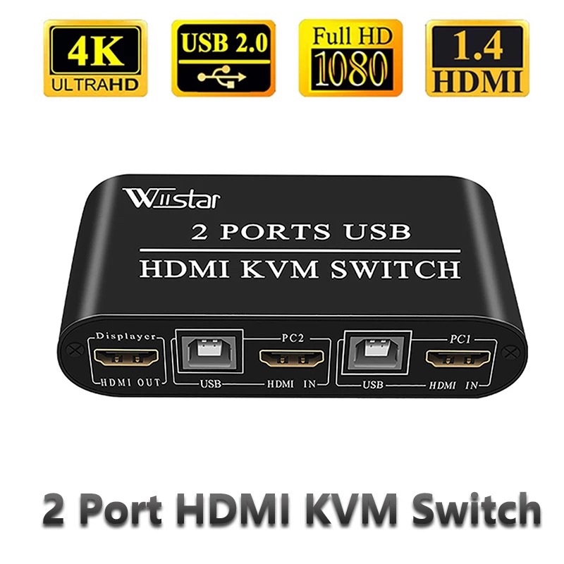 KVM HDMI Switch USB 2พอร์ต4K30Hz HDMI Switcher Kvm Switch Hdmi Dual Monitorสำหรับแชร์เมาส์คีย์บอร์ดเ
